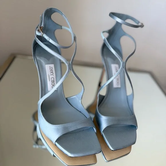 New JIMMY CHOO Azia 95 Heeled Sandals - Ice Blue $1,150 40 - Picture 11 of 13